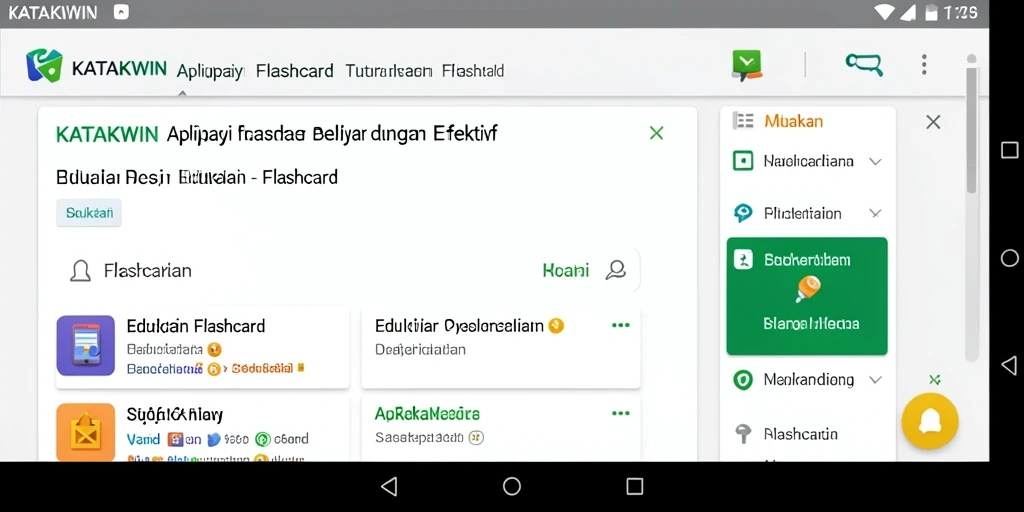Antarmuka pengguna aplikasi KATAKWIN untuk Flashcard yang interaktif.