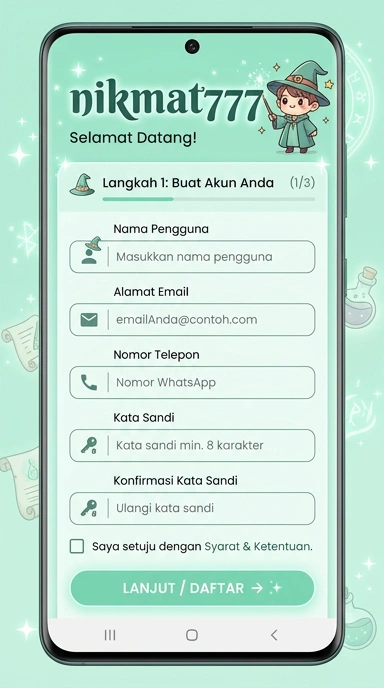 Tampilan halaman daftar nikmat777
